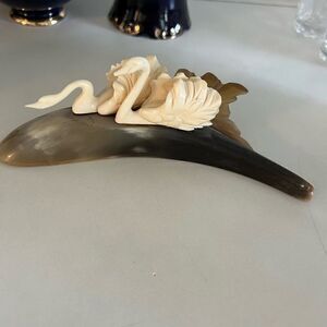 Vintage Hand-Carved Natural Horn Swan Sculpture Figurine